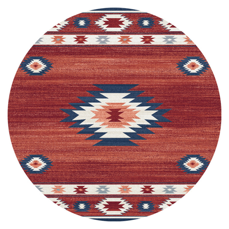 Ronde rode toon traditionele tapijt polyester tribale patroon binnenkleurige kleurbestendig vloerkleed voor woningdecoratie