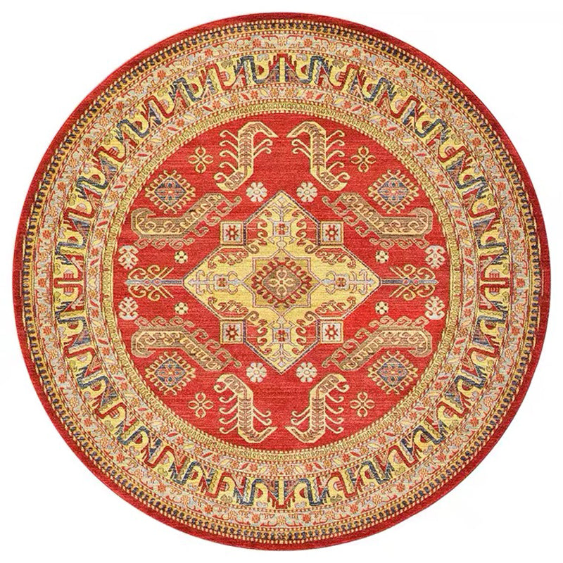 Ronde rode toon traditionele tapijt polyester tribale patroon binnenkleurige kleurbestendig vloerkleed voor woningdecoratie