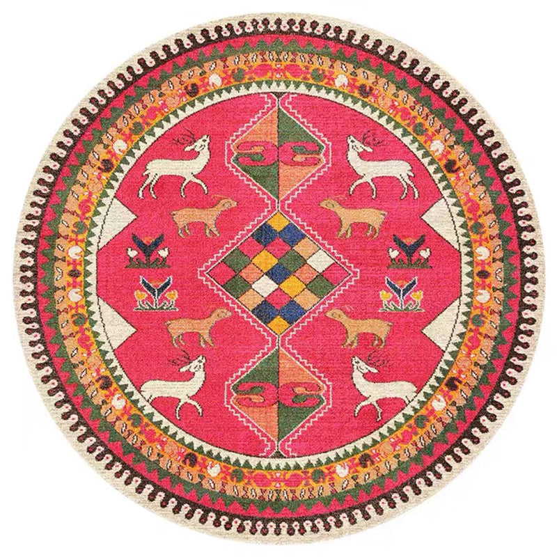 Ronde rode toon traditionele tapijt polyester tribale patroon binnenkleurige kleurbestendig vloerkleed voor woningdecoratie
