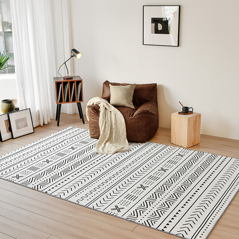 Simple Solid Color Bohemian Rug Polyester Herringbone Area Rug Non-Slip Backing Carpet for Living Room