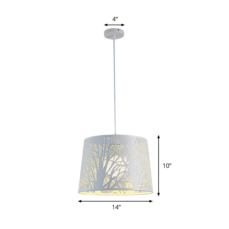 Simple Drum Suspension Pendant Metal 1 Light Dining Room Hanging Lamp Kit in White
