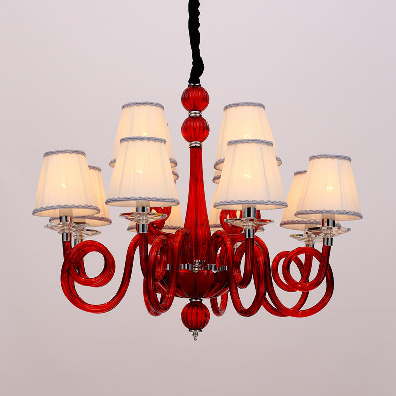 Arenque de brazo remolino vintage 12 luces de 12 luces negras/blancas/rojo accesorio de lámpara colgante de vidrio con tono de tela de cono