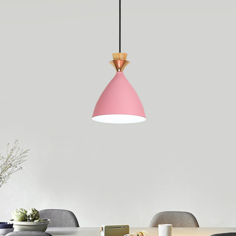 Pink Conical Pendulum Light Modern Style 1 Light Metal Hanging Lamp Kit for Living Room
