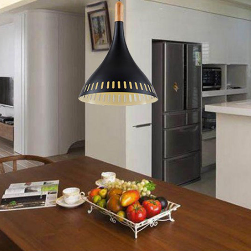 8"/12“ Wide Conical Metal Pendant Contemporary 1 Light Black Hanging Ceiling Light for Dining Room