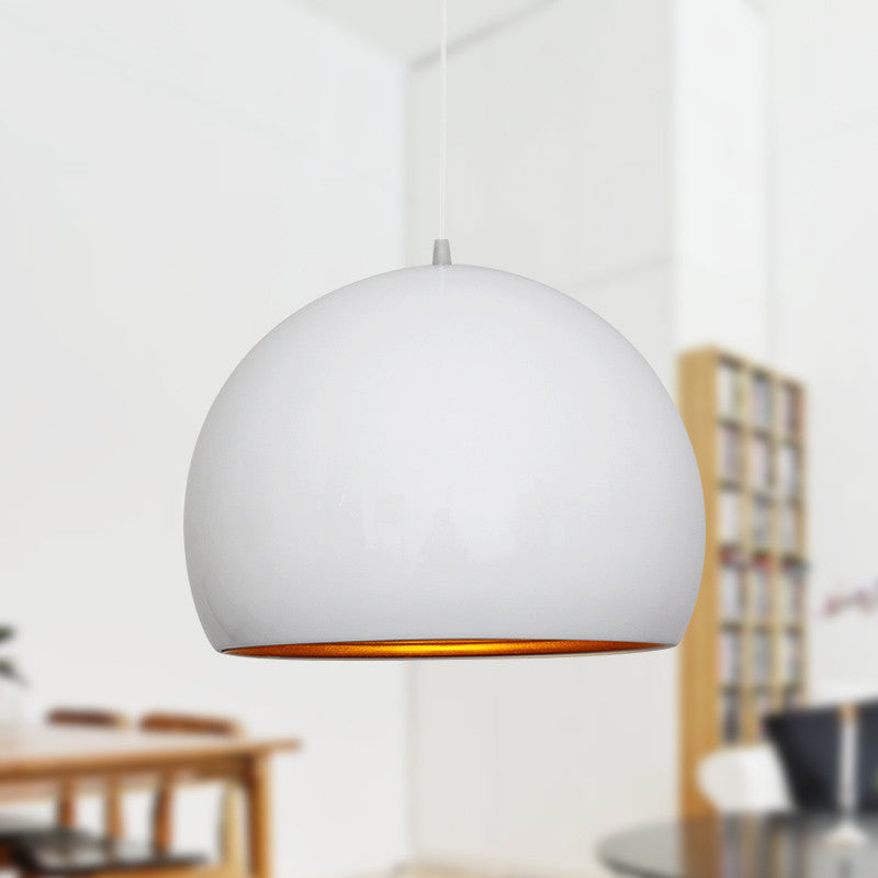 Globe Down Lighting Modernist Metal 1 Head Black/ White Ceiling Suspension Lamp, 10"/14" Wide