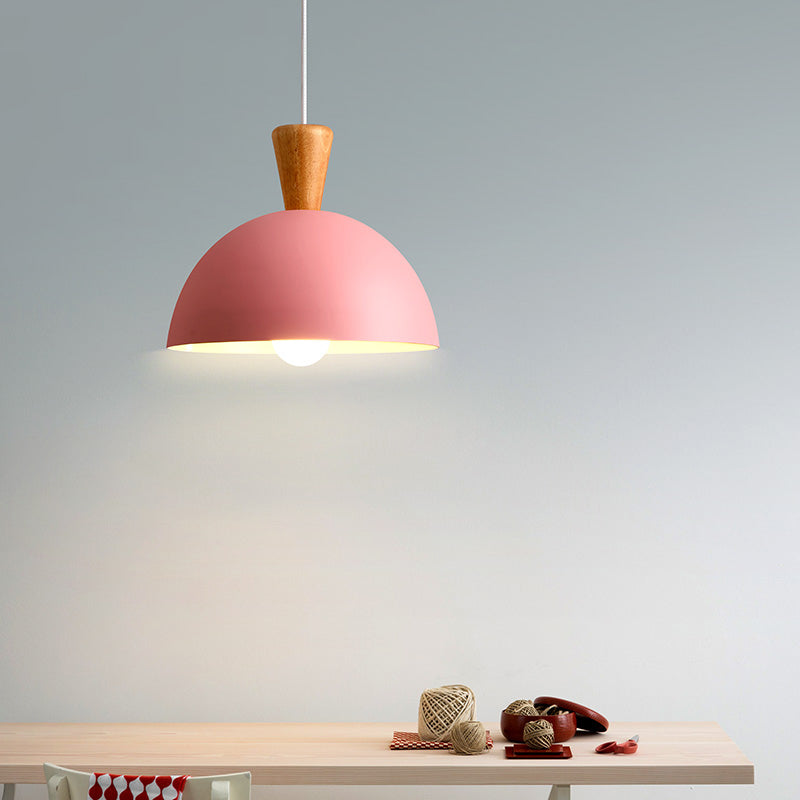 Domed Shaped Dining Room Drop Pendant Metal 1 Light Modern Style Ceiling Light in White/Pink