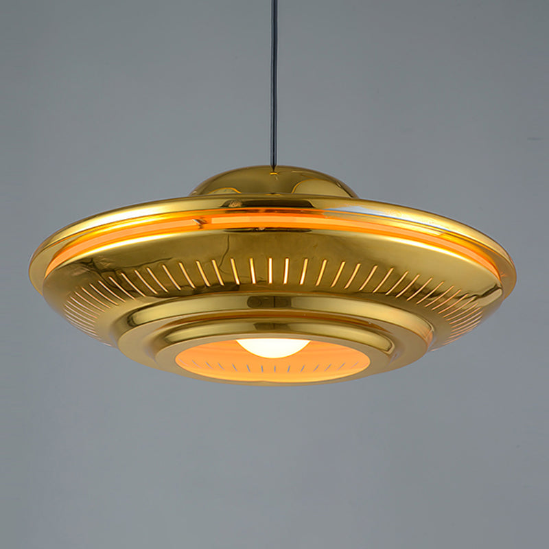 Modern Saucer Pendant Lighting Fixture Metal 16"/18" Wide 1 Light Dining Room Hanging Light Kit in Gold