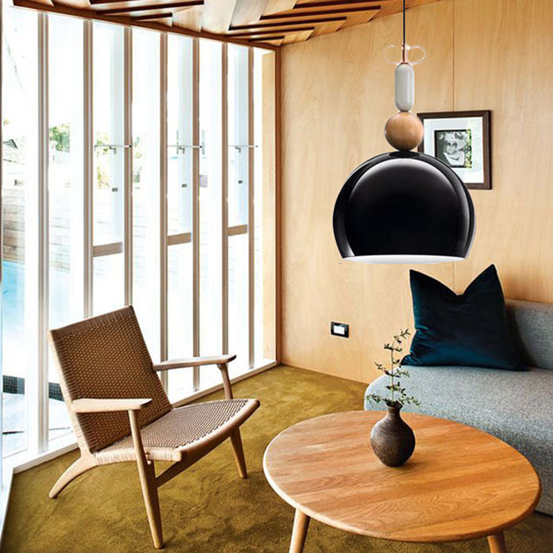 Metal Domed Pendant Light Kit Contemporary 1 Light Down Lighting in Black/Red for Living Room