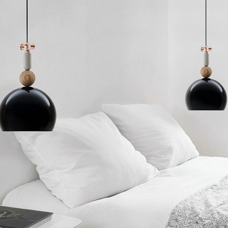Metal Domed Pendant Light Kit Contemporary 1 Light Down Lighting in Black/Red for Living Room