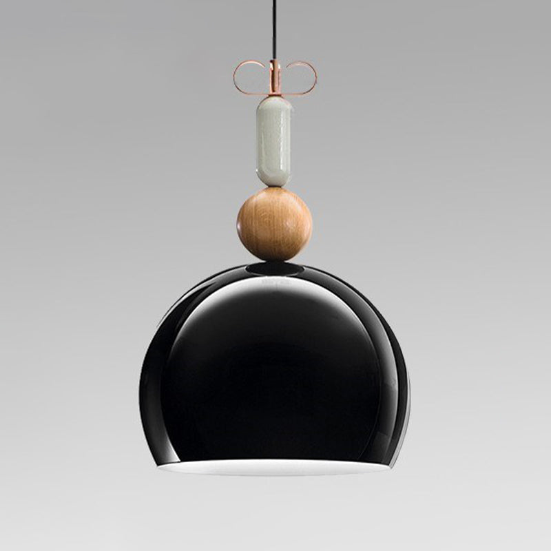 Metal Domed Pendant Light Kit Contemporary 1 Light Down Lighting in Black/Red for Living Room