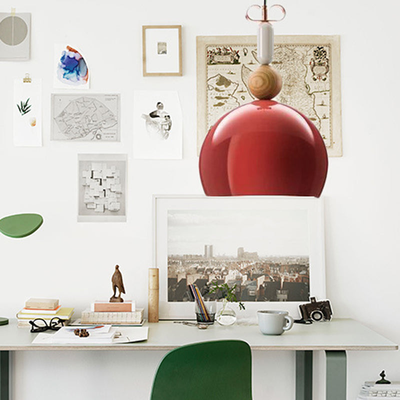 Metal Domed Pendant Light Kit Contemporary 1 Light Down Lighting in Black/Red for Living Room