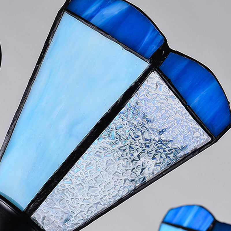 Black 3/6/8 Lights Ceiling Chandelier Baroque Blue Frosted Glass Cone Ceiling Pendant Light, 18"/27.5"/32.5" W