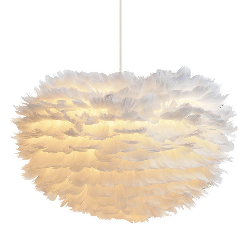 Lampadello a sospensione regolabile leggero moderno semplicità Globe Feather Affermazione per la camera da letto