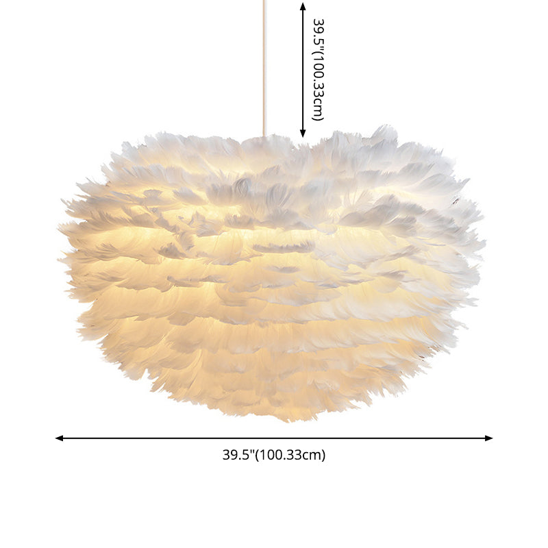 Lampadello a sospensione regolabile leggero moderno semplicità Globe Feather Affermazione per la camera da letto