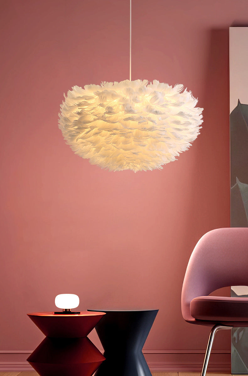 Lampadello a sospensione regolabile leggero moderno semplicità Globe Feather Affermazione per la camera da letto