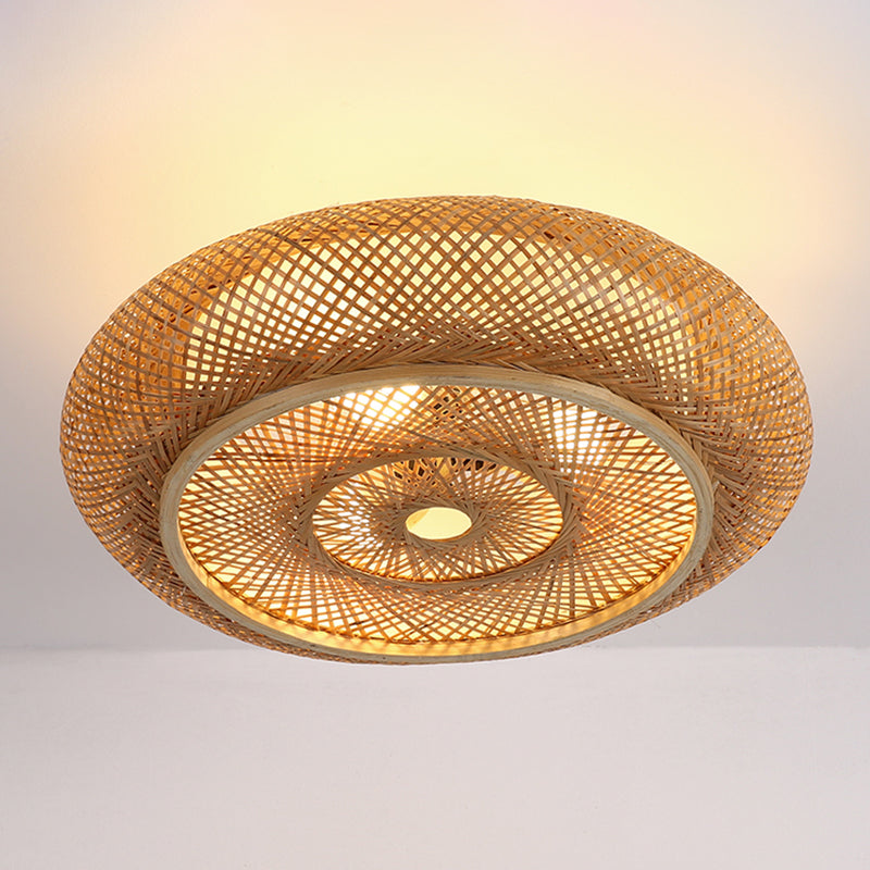 Plafonniers à montage encastré à tambour arrondi japonais plafonnier à montage encastré en bambou pour chambre à coucher