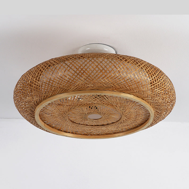 Plafonniers à montage encastré à tambour arrondi japonais plafonnier à montage encastré en bambou pour chambre à coucher