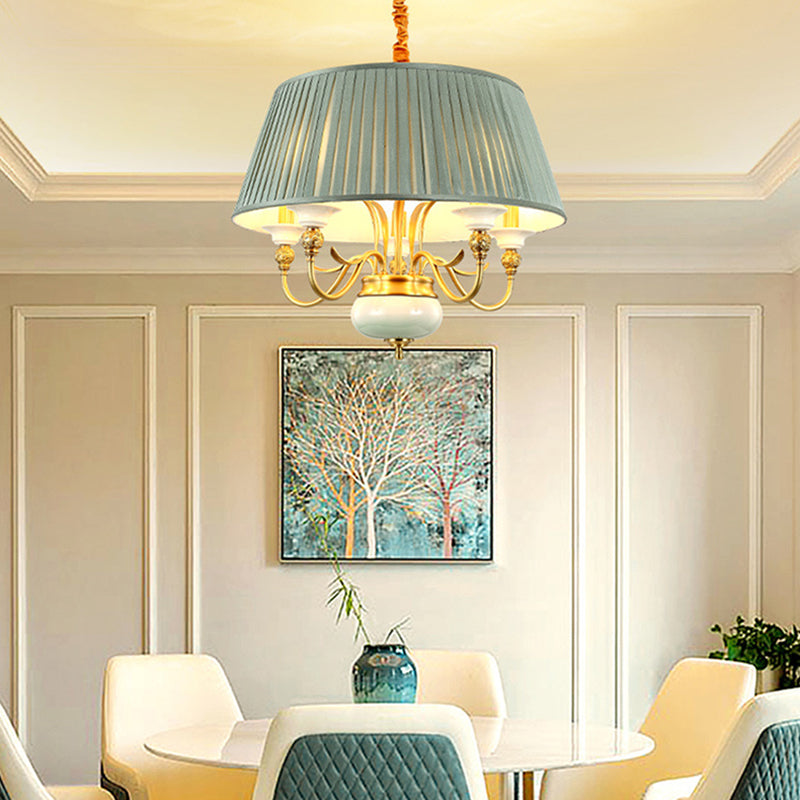 Cone Chandelier Light Fixture Traditional Pleated Fabric Shade Pendant Lighting for Restaurant