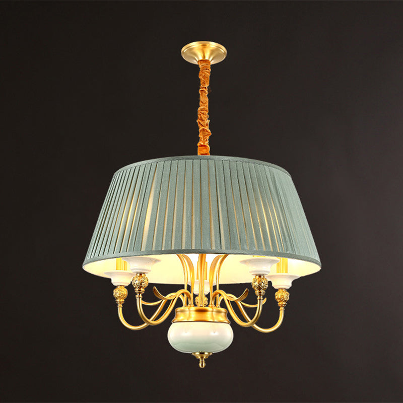 Cone Chandelier Light Fixture Traditional Pleated Fabric Shade Pendant Lighting for Restaurant