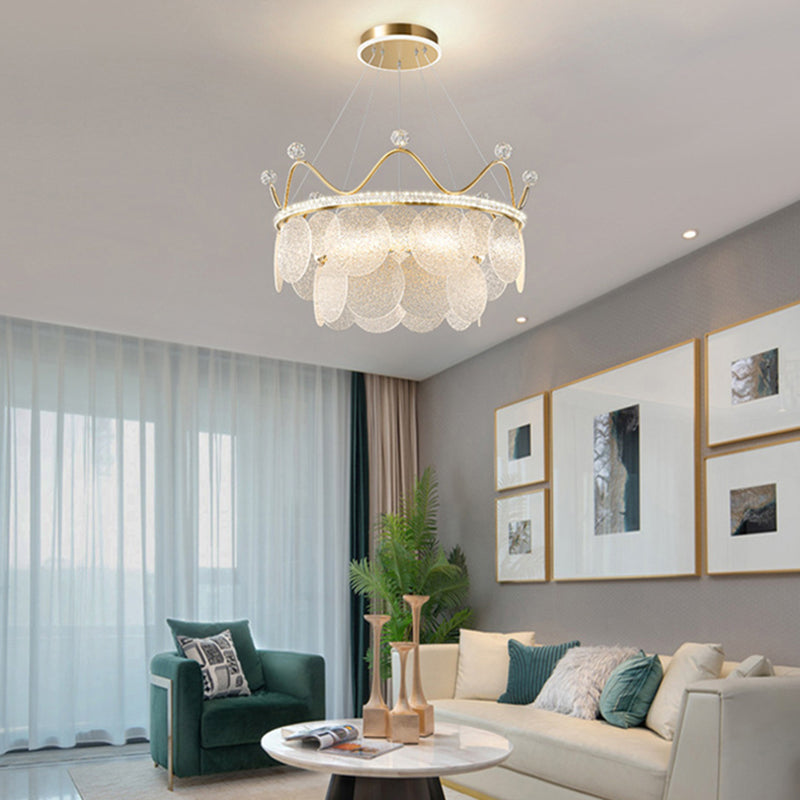 Contemporary Crown Chandelier Lights Crystal Pendant Ceiling Lights for Living Room