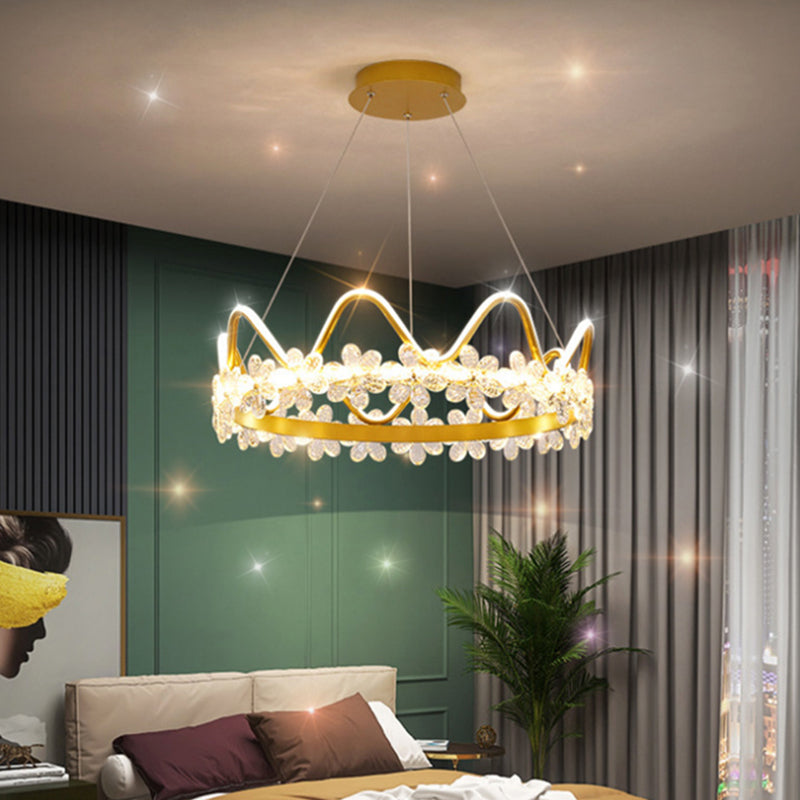 Contemporary Crown Chandelier Lights Crystal Pendant Ceiling Lights for Living Room