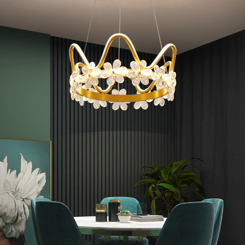 Contemporary Crown Chandelier Lights Crystal Pendant Ceiling Lights for Living Room