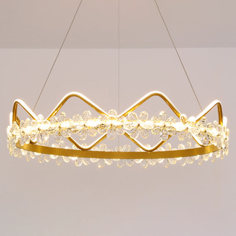 Contemporary Crown Chandelier Lights Crystal Pendant Ceiling Lights for Living Room