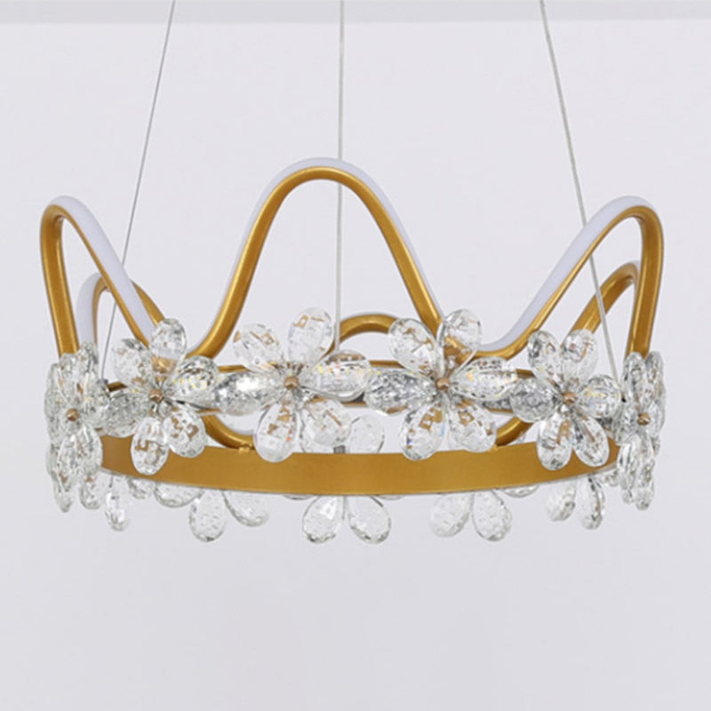 Contemporary Crown Chandelier Lights Crystal Pendant Ceiling Lights for Living Room