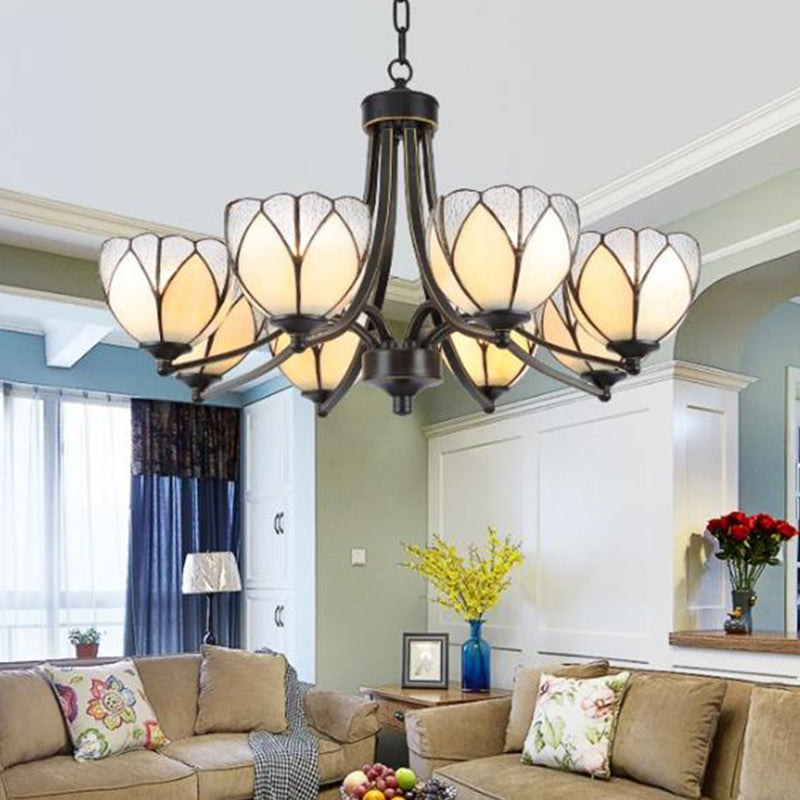 Bloemkroonluchter Licht 3/6/8 Lichten Frosted Glass Tiffany Pendant verlichting in geel/rood