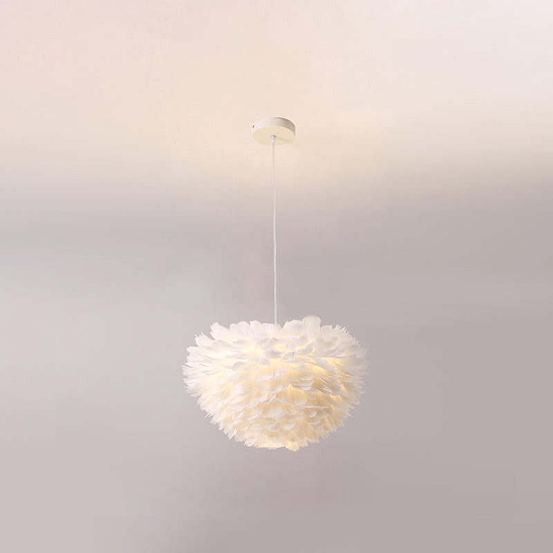 Lampadello a sospensione regolabile leggero moderno semplicità Globe Feather Affermazione per la camera da letto