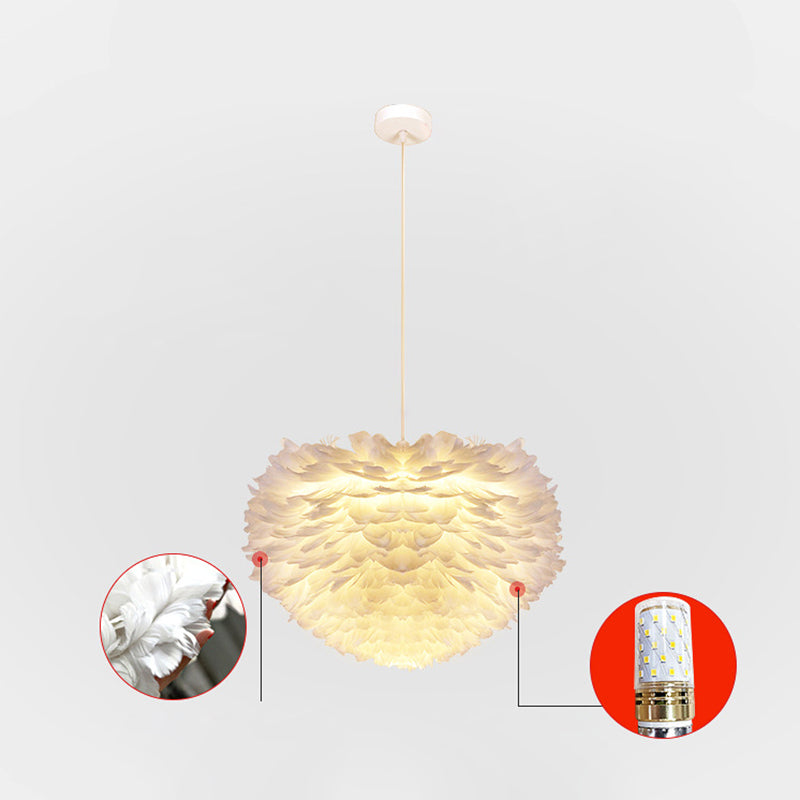 Lampadello a sospensione regolabile leggero moderno semplicità Globe Feather Affermazione per la camera da letto