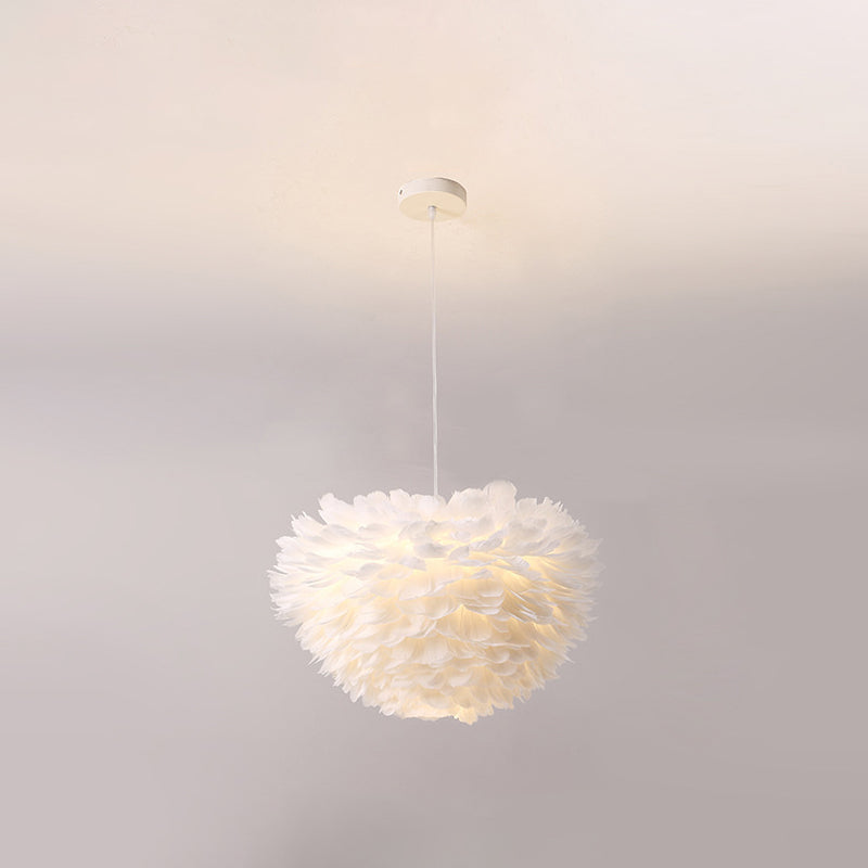 Lampadello a sospensione regolabile leggero moderno semplicità Globe Feather Affermazione per la camera da letto