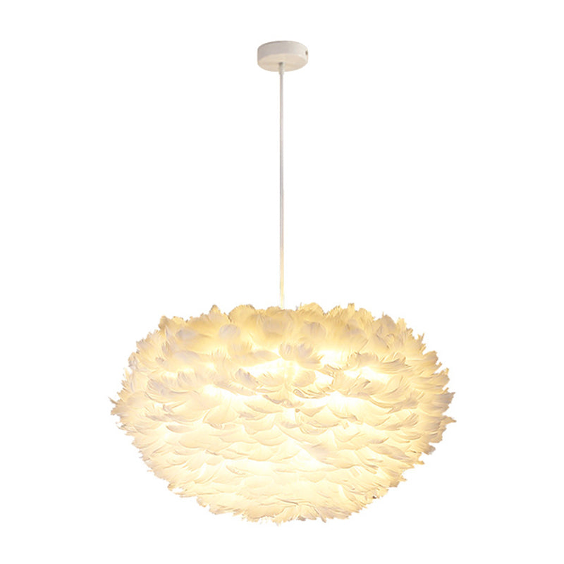 Lampadello a sospensione regolabile leggero moderno semplicità Globe Feather Affermazione per la camera da letto