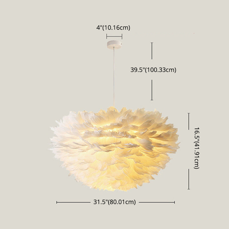 Lampadello a sospensione regolabile leggero moderno semplicità Globe Feather Affermazione per la camera da letto
