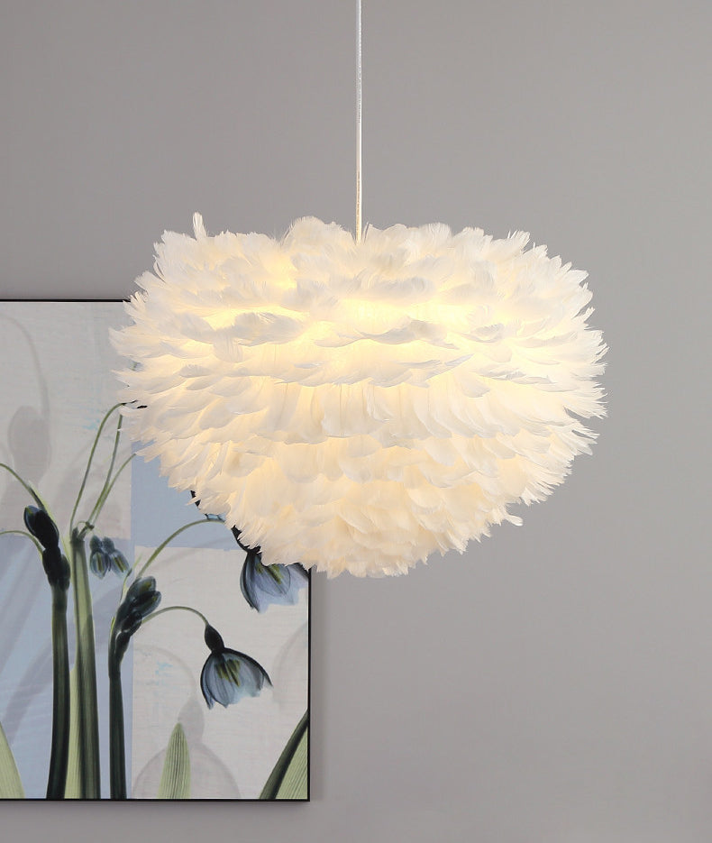 Lampadello a sospensione regolabile leggero moderno semplicità Globe Feather Affermazione per la camera da letto