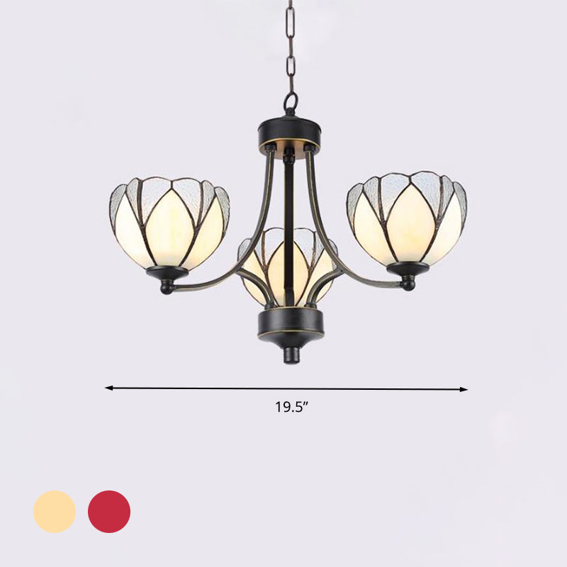Luce lampadario di fiori Luce 3/6/8 Luci in vetro Glassato Funzione illuminazione a sospensione Tiffany in giallo/rosso