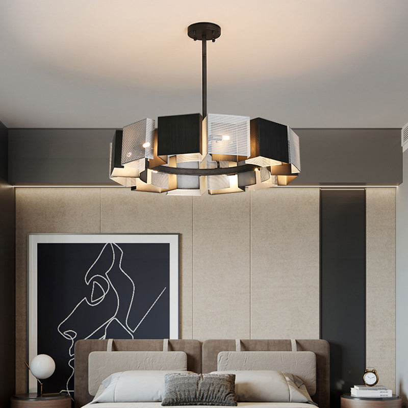 Living Room Pendant Light Kit Minimal Black Chandelier Lighting with Circle Metal Shade