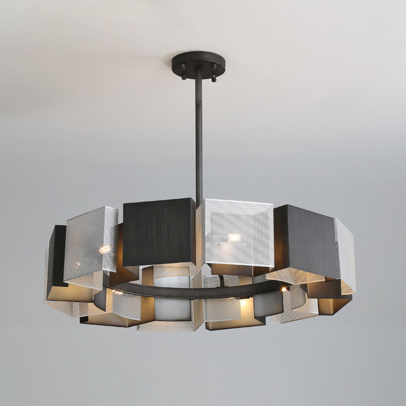 Living Room Pendant Light Kit Minimal Black Chandelier Lighting with Circle Metal Shade