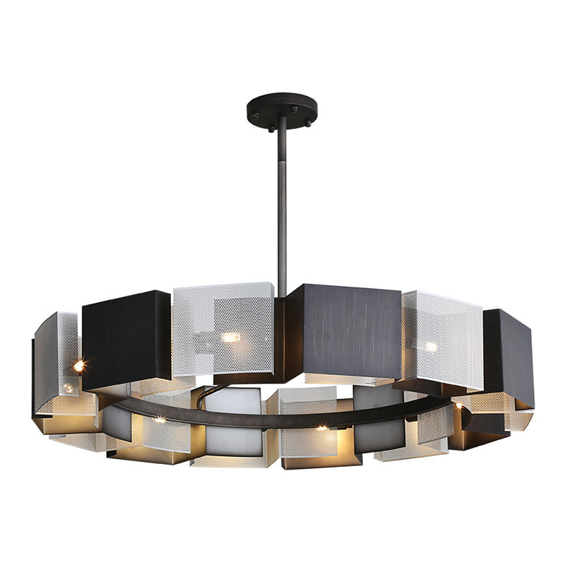 Living Room Pendant Light Kit Minimal Black Chandelier Lighting with Circle Metal Shade