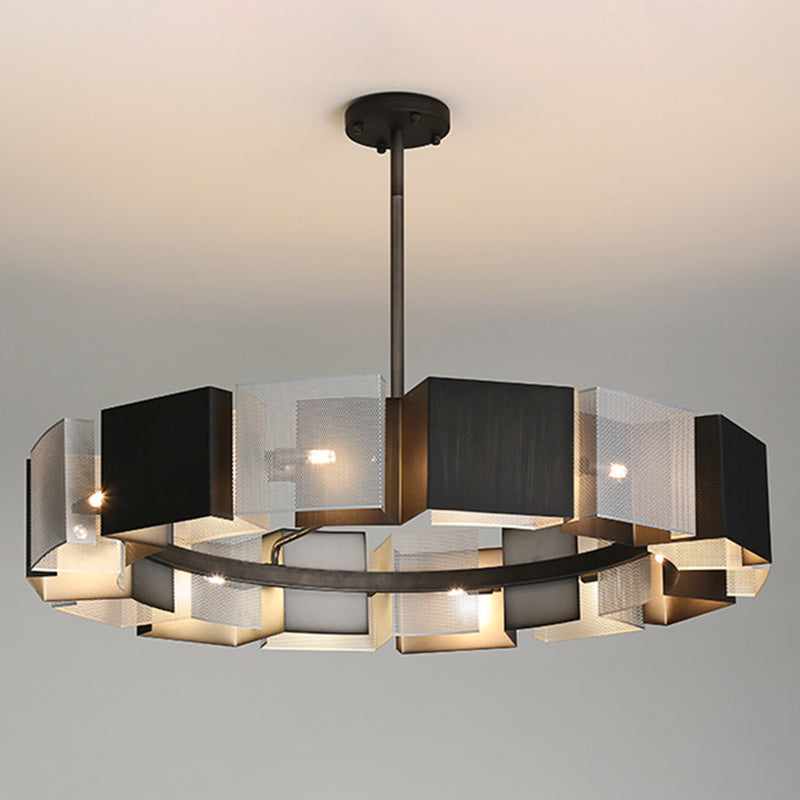 Living Room Pendant Light Kit Minimal Black Chandelier Lighting with Circle Metal Shade