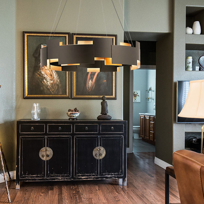 Simplistic Chandelier Light Fixture Black Circle Hanging Light Kit with Metal Shade