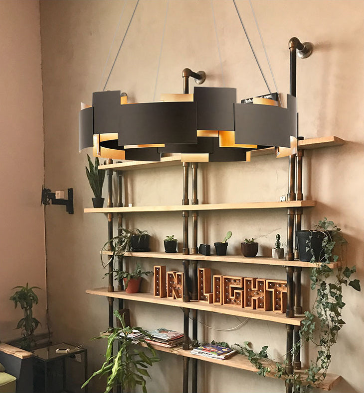 Simplistic Chandelier Light Fixture Black Circle Hanging Light Kit with Metal Shade