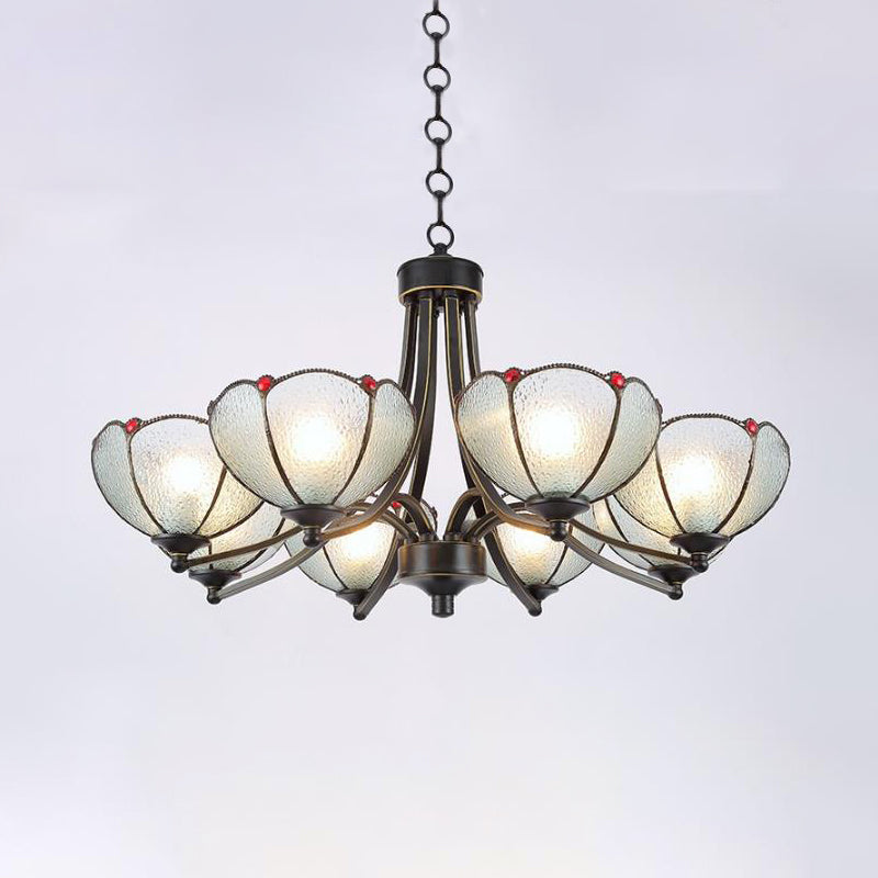 Bloemkroonluchter Licht 3/6/8 Lichten Frosted Glass Tiffany Pendant verlichting in geel/rood
