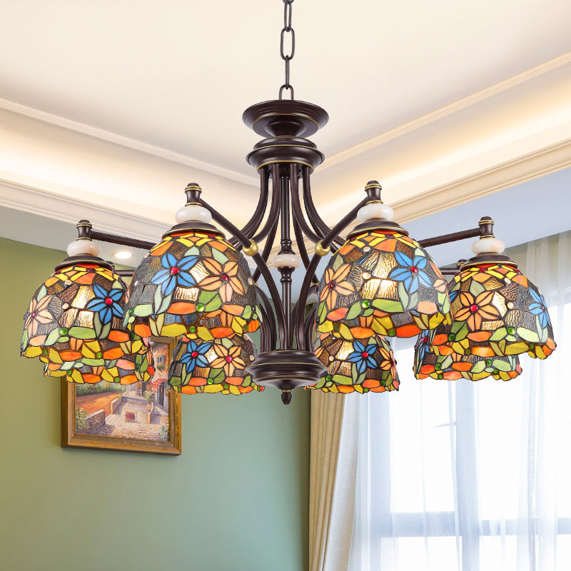 Fleur Chandelier Éclairage Méditerranéen Vétonnage Méditerranéen 3/5/8 Lumières Kit de lampe suspendue noire pour le salon