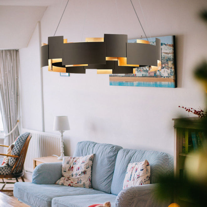 Simplistic Chandelier Light Fixture Black Circle Hanging Light Kit with Metal Shade