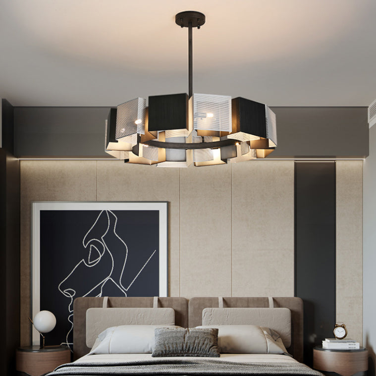 Living Room Pendant Light Kit Minimal Black Chandelier Lighting with Circle Metal Shade