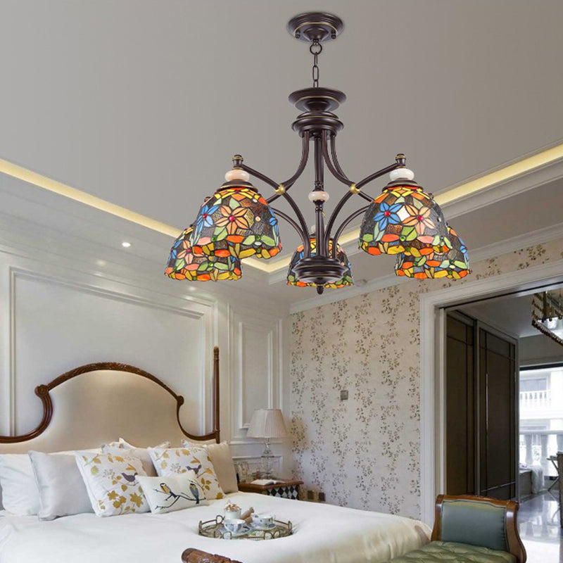 Fleur Chandelier Éclairage Méditerranéen Vétonnage Méditerranéen 3/5/8 Lumières Kit de lampe suspendue noire pour le salon