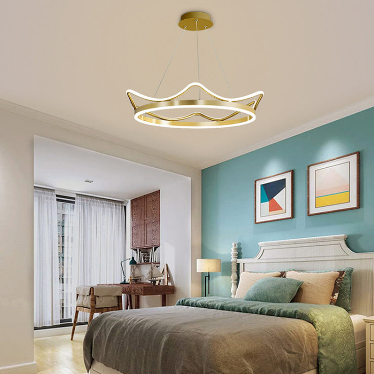 Ultra-modern Crown Pendant Lighting Fixtures Acrylic Hanging Lamp with Hanging Cord for Bedroom