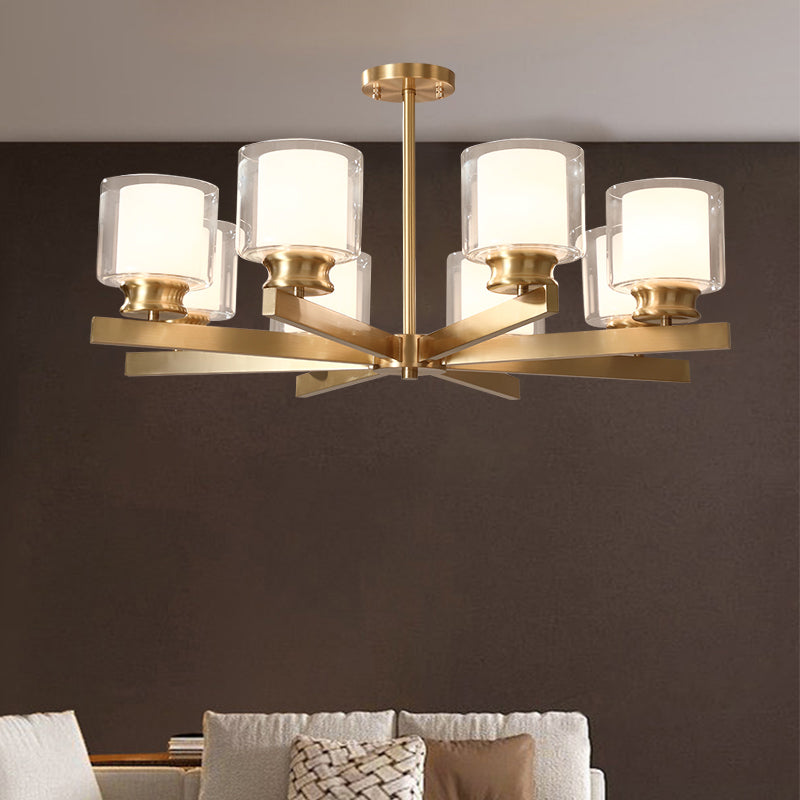 Conical Chandelier Light Fixture Traditional White Fabric Shade Pendant Lighting for Restaurant