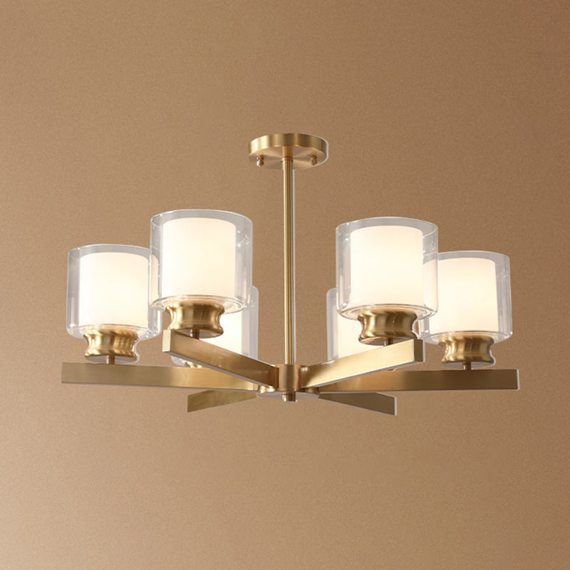 Conical Chandelier Light Fixture Traditional White Fabric Shade Pendant Lighting for Restaurant